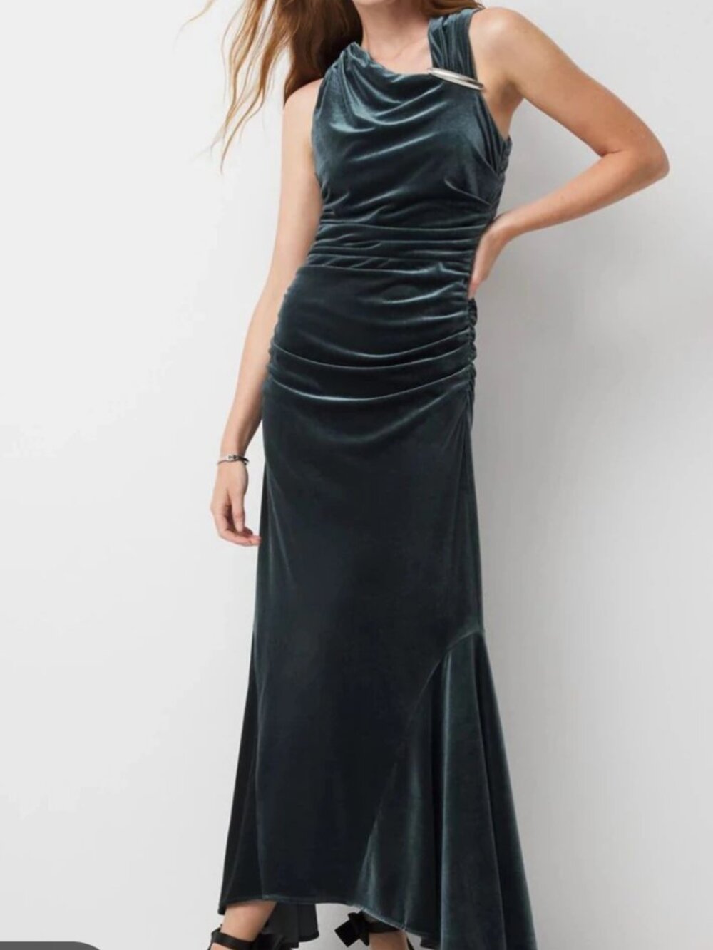 nwt WHITE HOUSE BLACK MARKET peekaboo back asymetric velvet maxi dress 4 moonlit